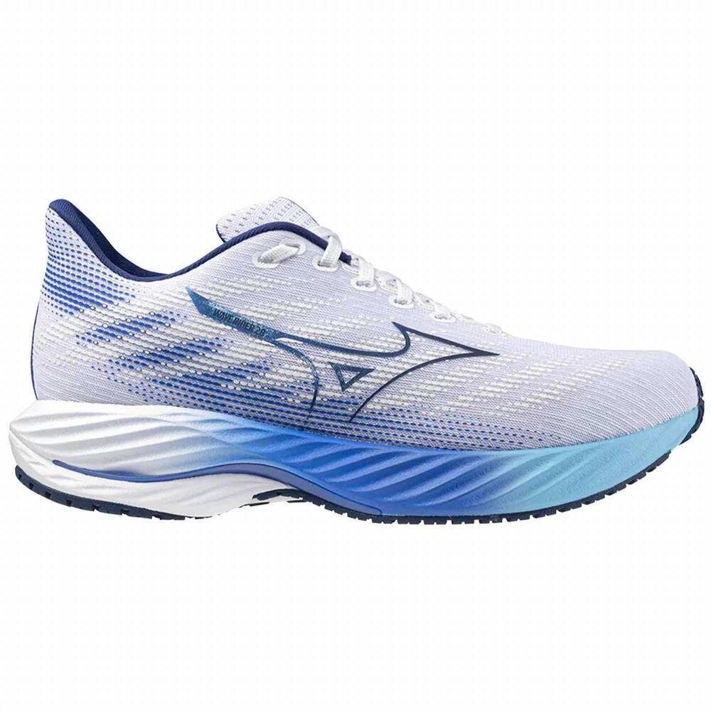 NEW MIZUNO men's wave rider 28 shoes in white/blue
